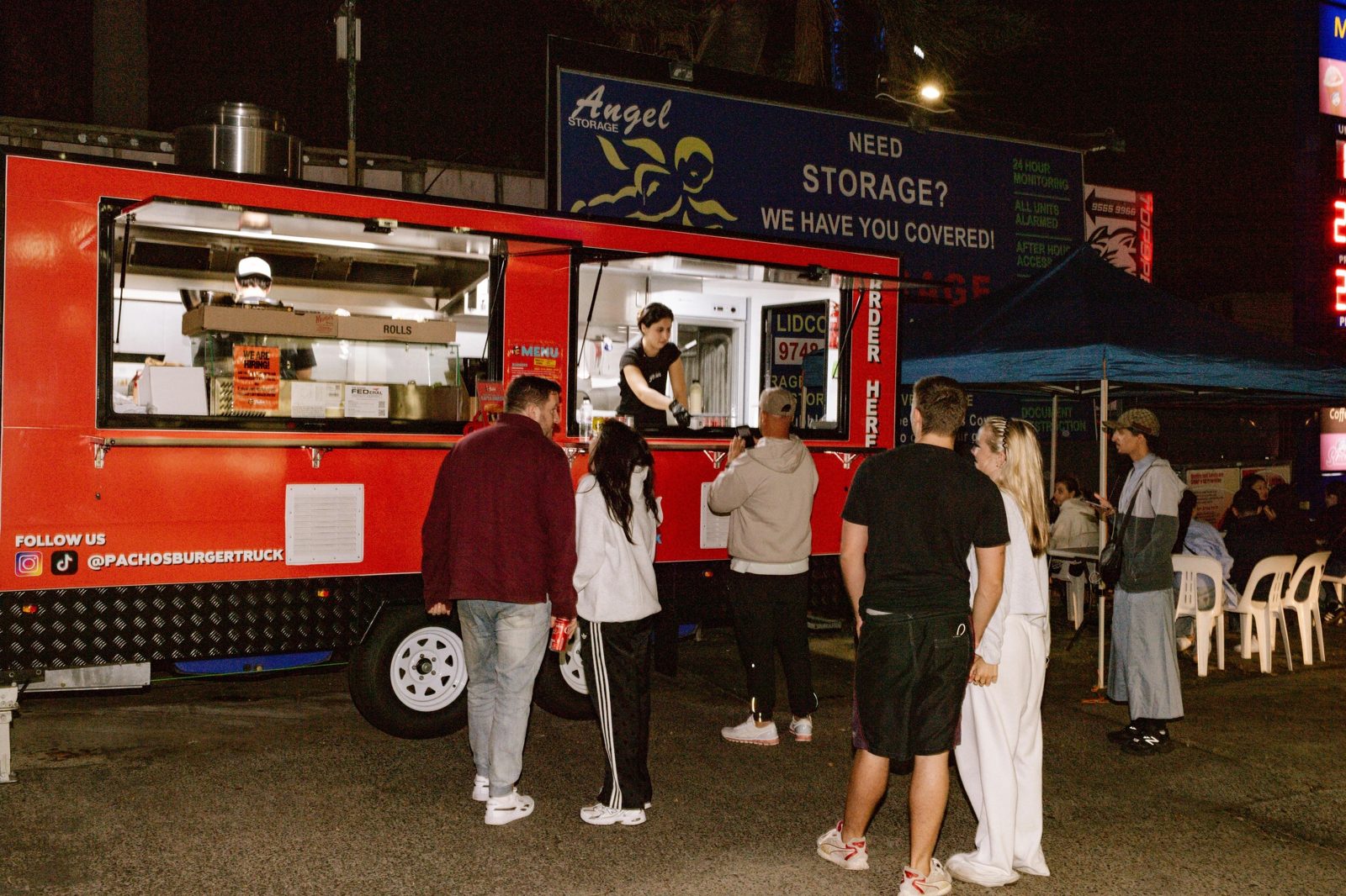 The queue at Pacho's after dark